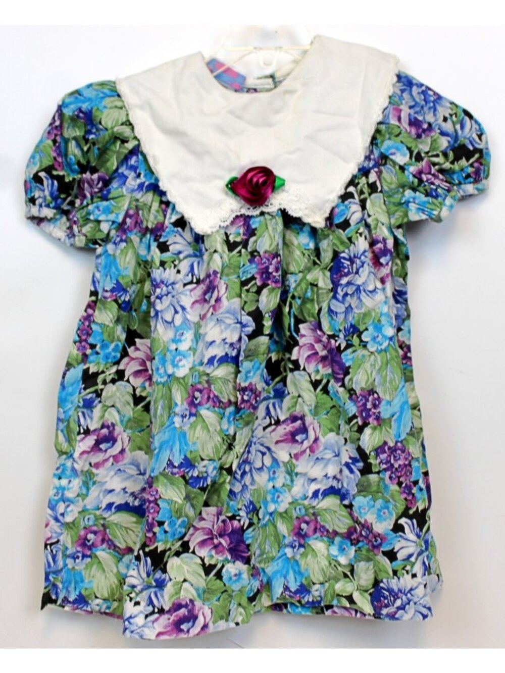 VTG 90s Sweet Liberty Floral Tent Dress White Bib Collar sz 4 Rose Violet Knee L
